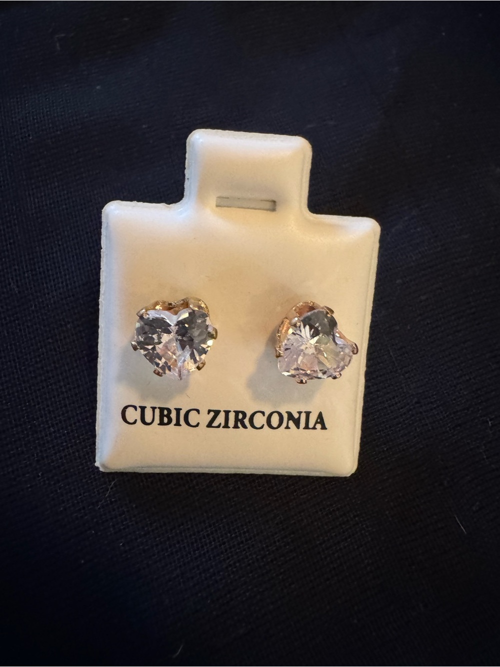 Cubic Zirconia Heart Stud Earrings in Clear with Gold Setting